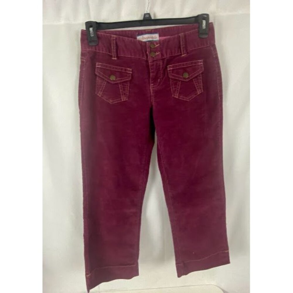 90's Grunge Burgundy Corduroy Cropped Pants Womens Flat Front
